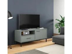 Outlet vidaXL TV-Schrank OSLO mit Metallbeinen Grau Massivholz Kiefür Modell 3