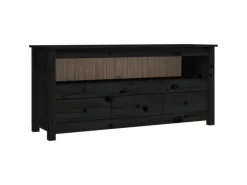 vidaXL TV-Schrank Schwarz 114x35x52 cm Massivholz Kiefür