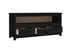 vidaXL TV-Schrank Schwarz 114x35x52 cm Massivholz Kiefür