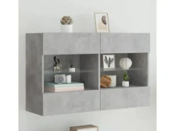 vidaXL TV-Wandschrank mit LED-Leuchten Betongrau 98,5x30x60,5 cm