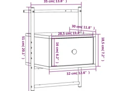 vidaXL Wand-Nachttisch Braun Eiche 35x30x51 cm Holzwerkstoff