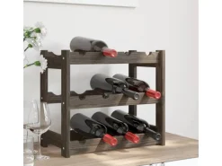 vidaXL Weinregal für 12 Flaschen Grau Massivholz Kiefer
