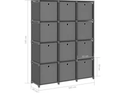 vidaXL Würfel-Regal mit Boxen 12 Fächer Grau 103x30x141 cm Stoff