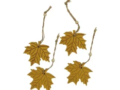 Videx Garden Holzanhänger Blätter Gelb-Natur 4er-Set