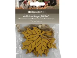 Videx Garden Holzanhänger Blätter Gelb-Natur 4er-Set