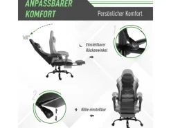 Vinsetto Ergonomischer Gaming Stuhl Höhenverstellbar 62x52x128 cm