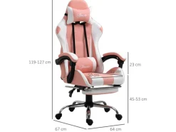 Vinsetto Gamingstuhl mit Kopfstütze 360° Drehbar 64 x 67 x 119-127 cm