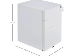 Vinsetto Rollcontainer mit 3 Schubladen Aufbewahrung Stahl Weiß 39 x 48 x 59 cm