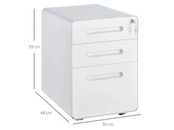 Vinsetto Rollcontainer mit 3 Schubladen Aufbewahrung Stahl Weiß 39 x 48 x 59 cm