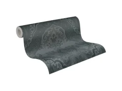 Clearance AS-Creation Vliestapete Barock Ornament Glänzend Glatt Schwarz Dunkelgrau FSC®