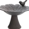 Vogeltränke in Blüten-Form mit Vogel aus Gusseisen in Dunkelbraun 18,5 cm
