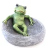 Vogeltränke mit Frosch 17,5 cm Grau-Grün