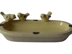 Vogeltränke Oval mit 3 Vogelfiguren 7,5 cm x 29 cm x 16,5 cm Creme