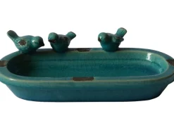 Discount Vogeltränke Oval mit 3 Vogelfiguren 7,5 cm x 29 cm x 16,5 cm Türkis Blau