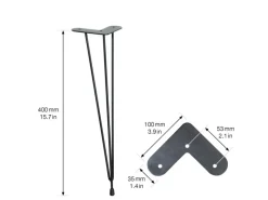 New Wagner design yourself Wagner Designfuß Hairpin Leg Retro 12 cm x 12 cm x 40 cm Stahl Schwarz