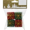 Hot Weihnachts-Deko Päckchen aus Papier und Styropor 3,2 x 3,2 cm Grün-Rot 4 Stück