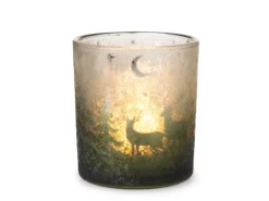 Online Weihnachts-Deko Teelichthalter Windlichtglas Ø 7,3 cm x 8 cm Grün-Silber