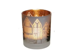 Weihnachts-Deko Teelichthalter Windlicht Haus Ø 8,8 cm x 10 cm Grün