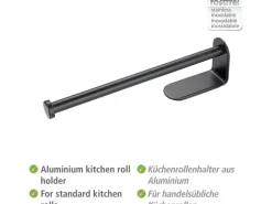 Clearance Wenko Küchenrollenhalter Nio Selbstklebend 27,5 cm x 4,5 cm x 7 cm Schwarz