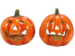 Windlicht Kürbis Orange 2-fach sortiert 9 cm x 9 cm x 9 cm